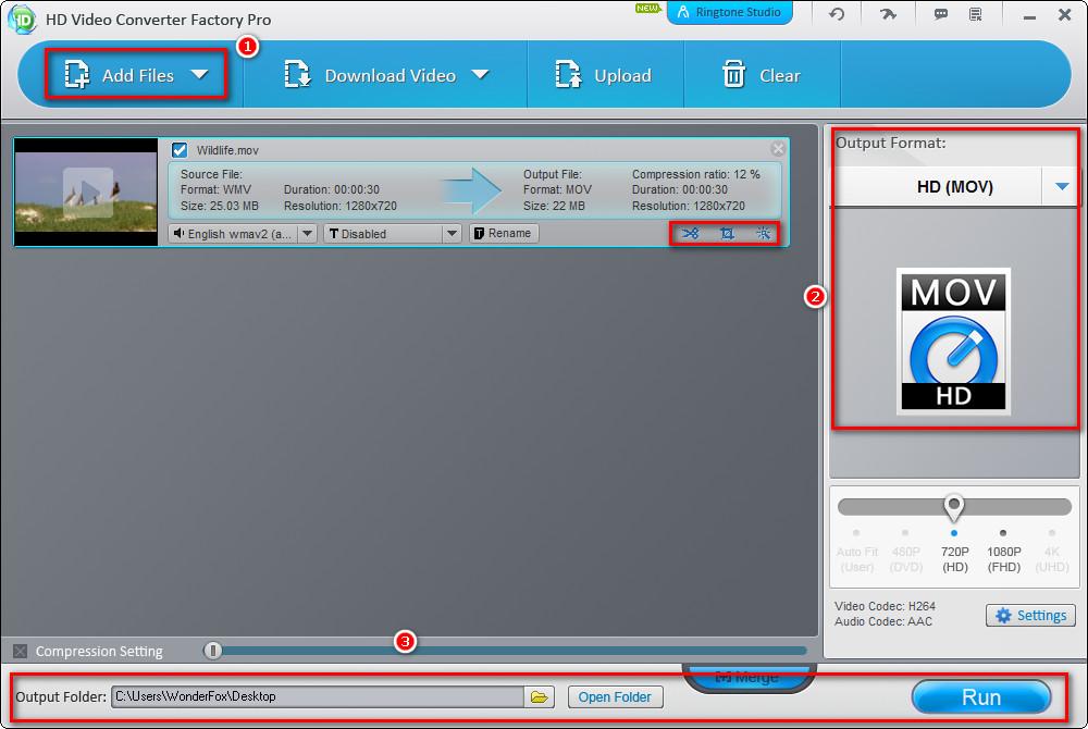 Интерфейс WonderFox HD Video Converter Factory Pro с выбором выходного формата
