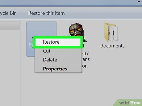 Команда Восстановить в Корзине Windows 7