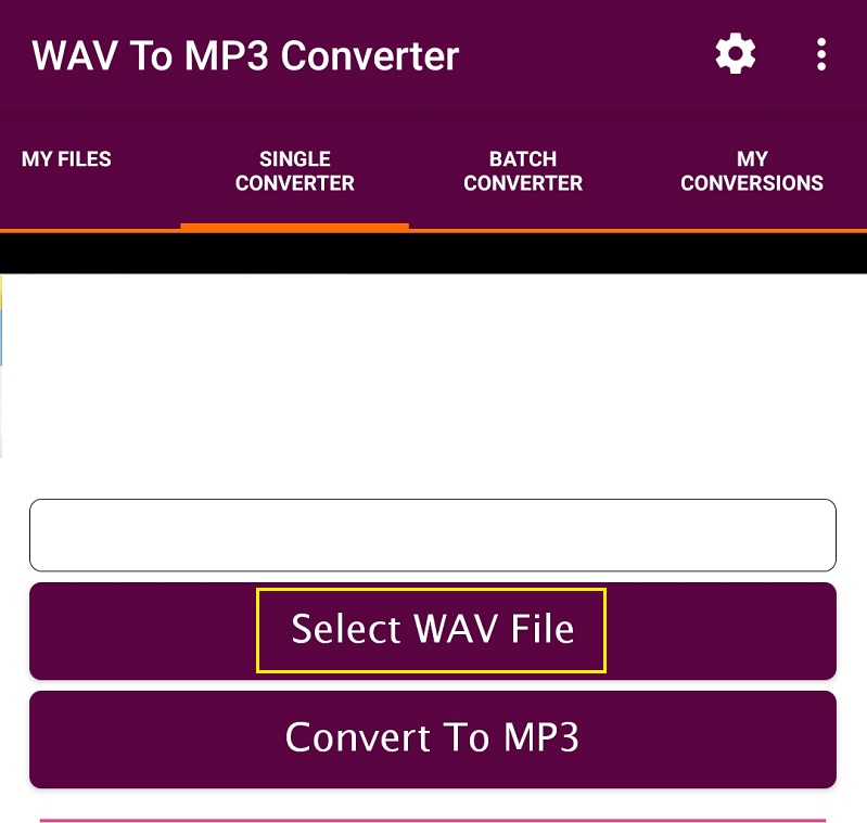 WAV To MP3 Converter для Android: выбор WAV и команда Convert To MP3