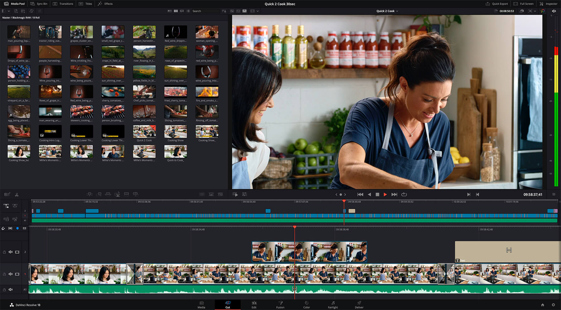 Интерфейс DaVinci Resolve при подготовке видеоурока