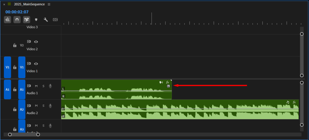 Fade handle на аудиоклипе в Adobe Premiere Pro