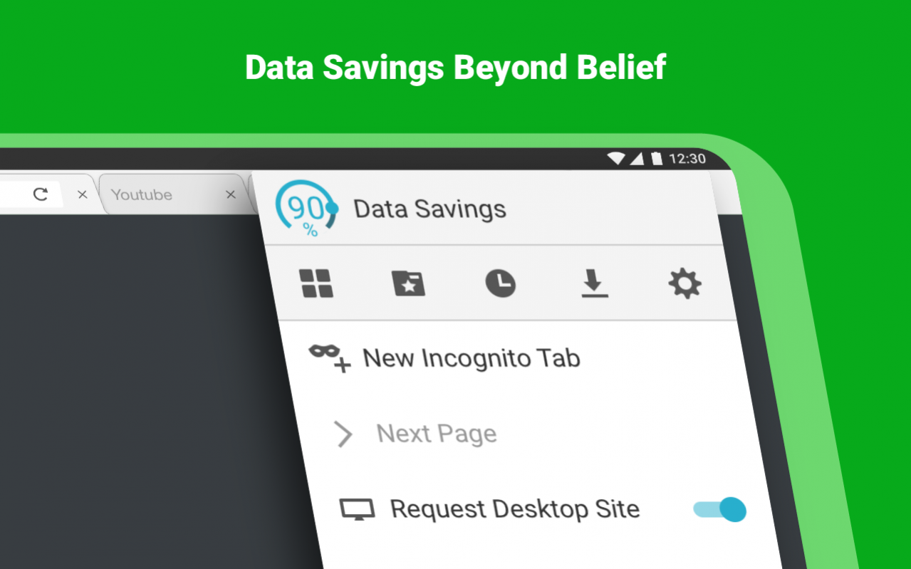 Меню Puffin Browser с Data Savings на Android