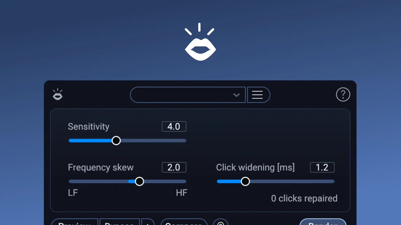 Интерфейс модуля Mouth De-click в iZotope RX для удаления щелчков рта