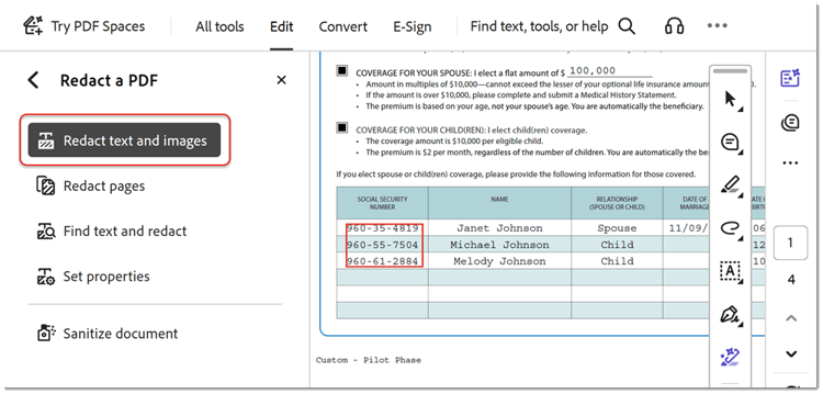 Инструмент Redact text and images в Adobe Acrobat Pro