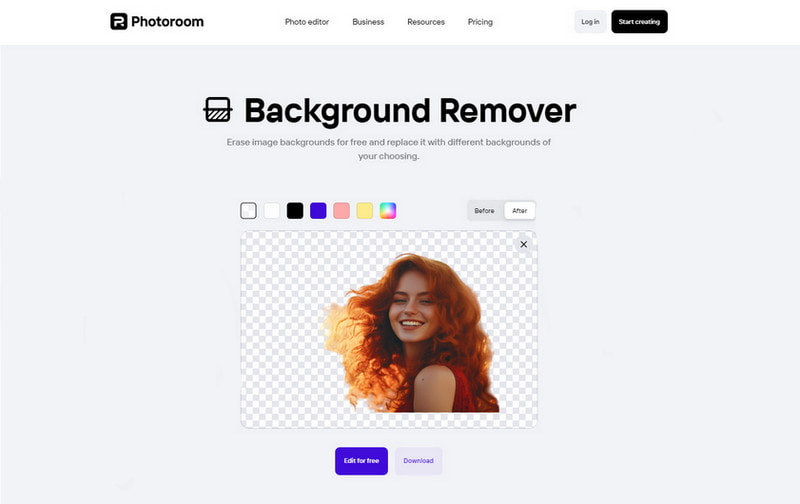 PhotoRoom Background Remover: прозрачный фон, цветовые варианты и переход к редактору