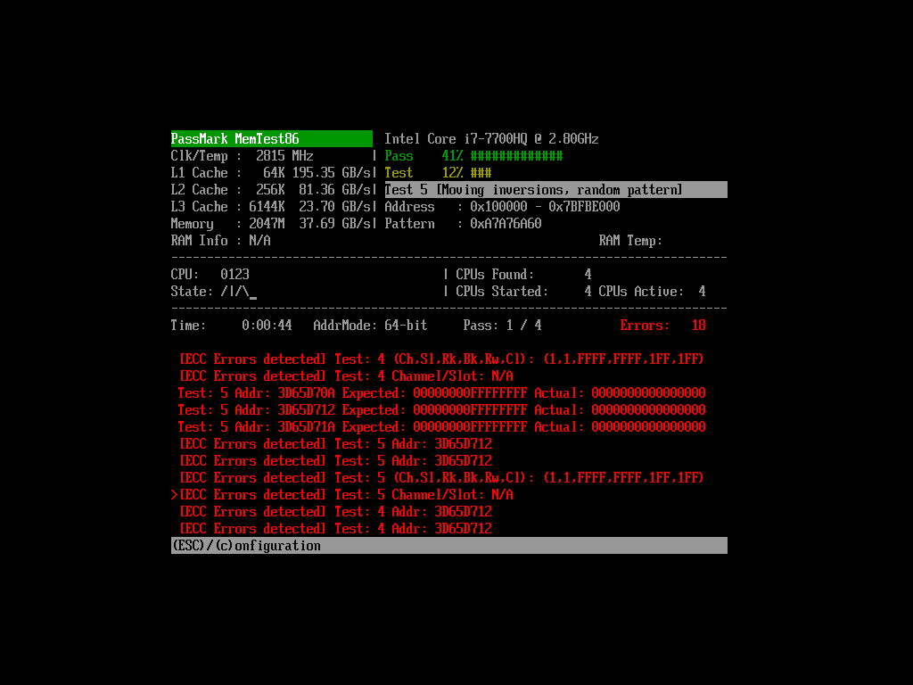 Процесс тестирования оперативной памяти в MemTest86