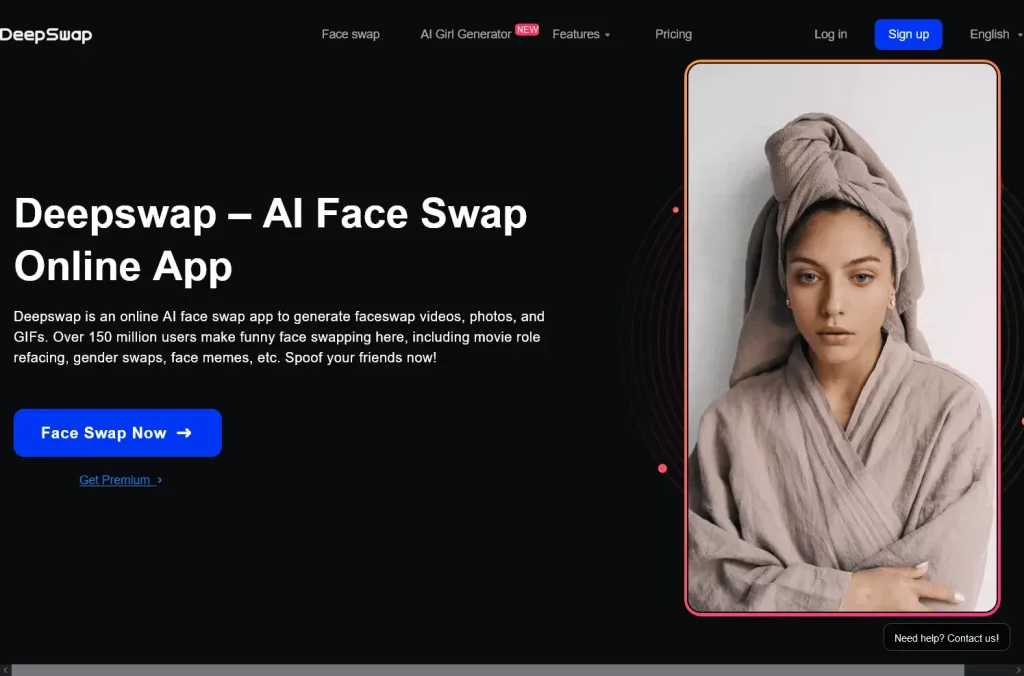 Главная страница DeepSwap.ai с кнопкой Face Swap Now