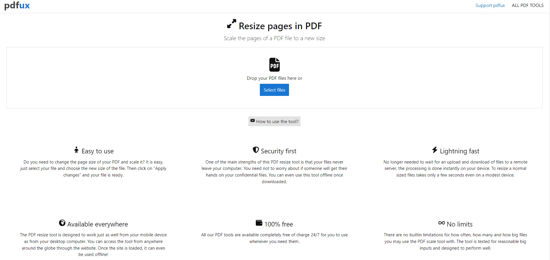Интерфейс pdfux Resize pages in PDF