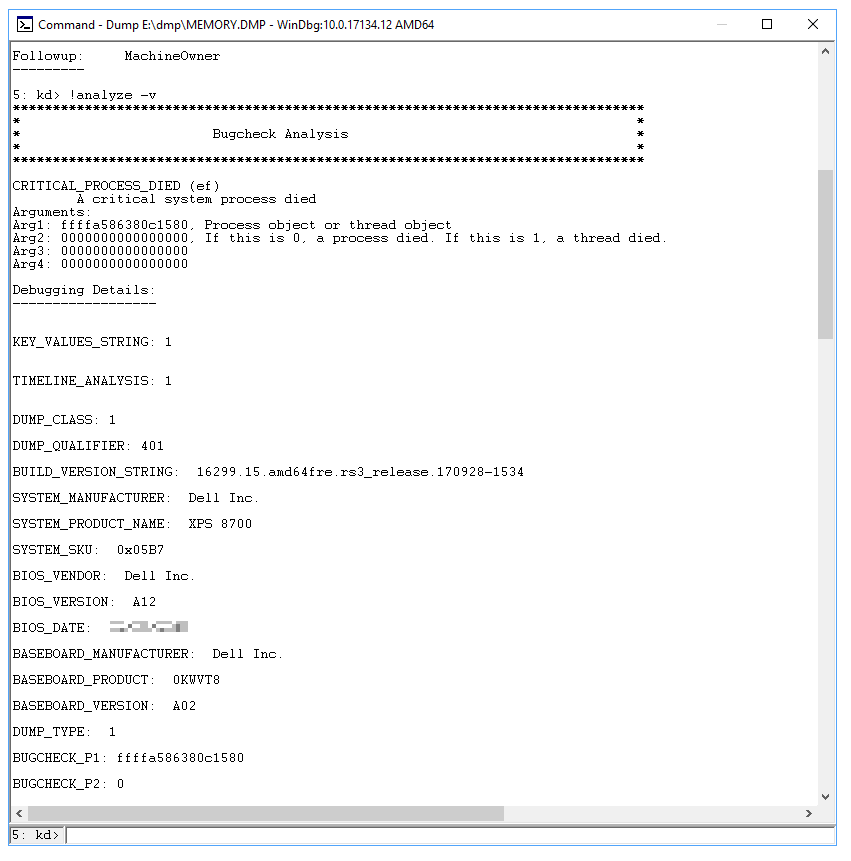 Подробный анализ bug check в WinDbg