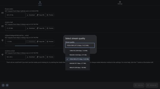 Выбор качества потока в Media Downloader Unleashed