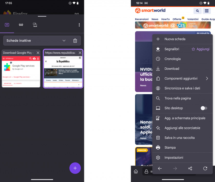 Интерфейс Mozilla Firefox на Android