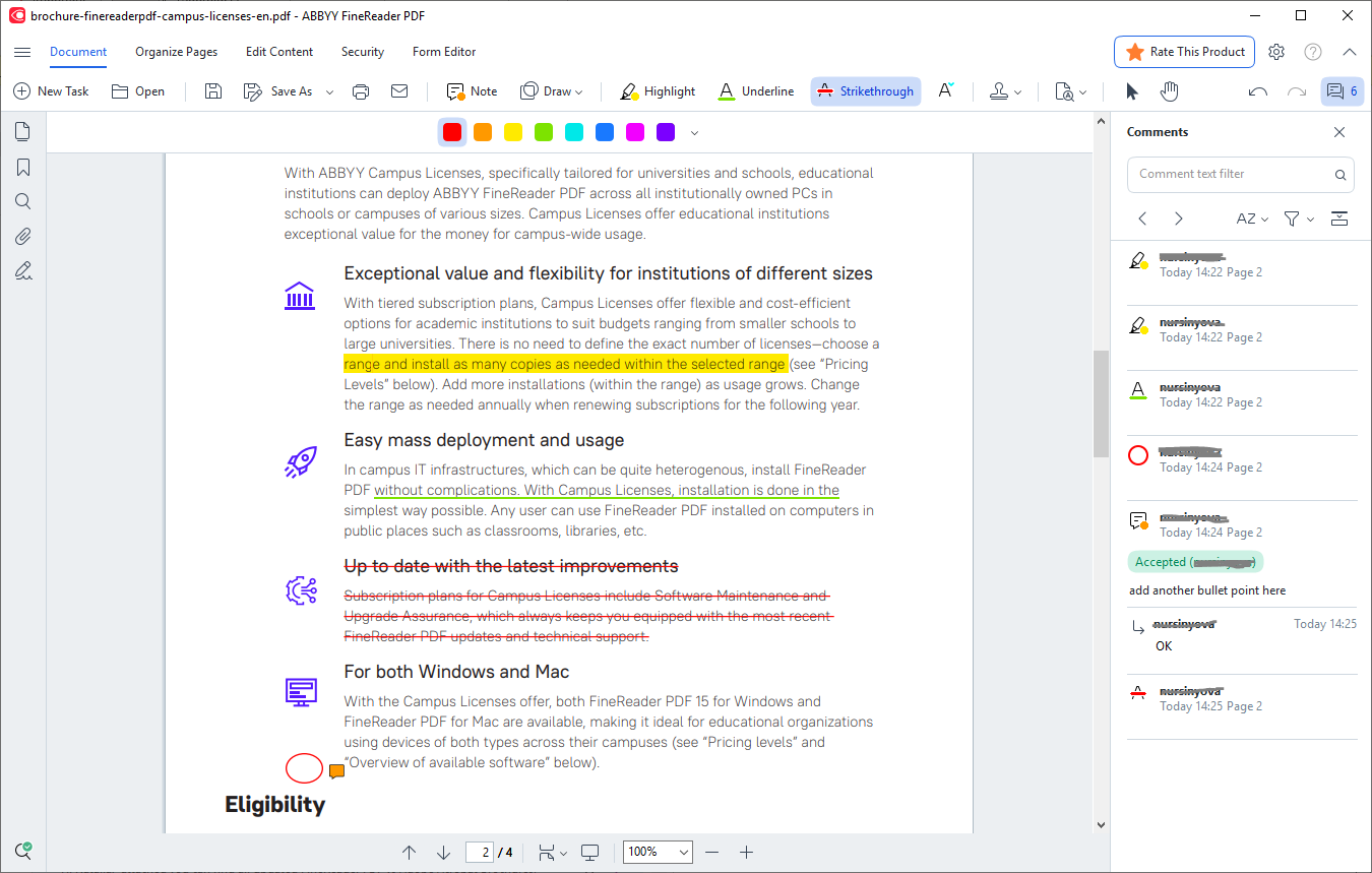 Комментарии и аннотации в PDF Editor ABBYY FineReader PDF 16