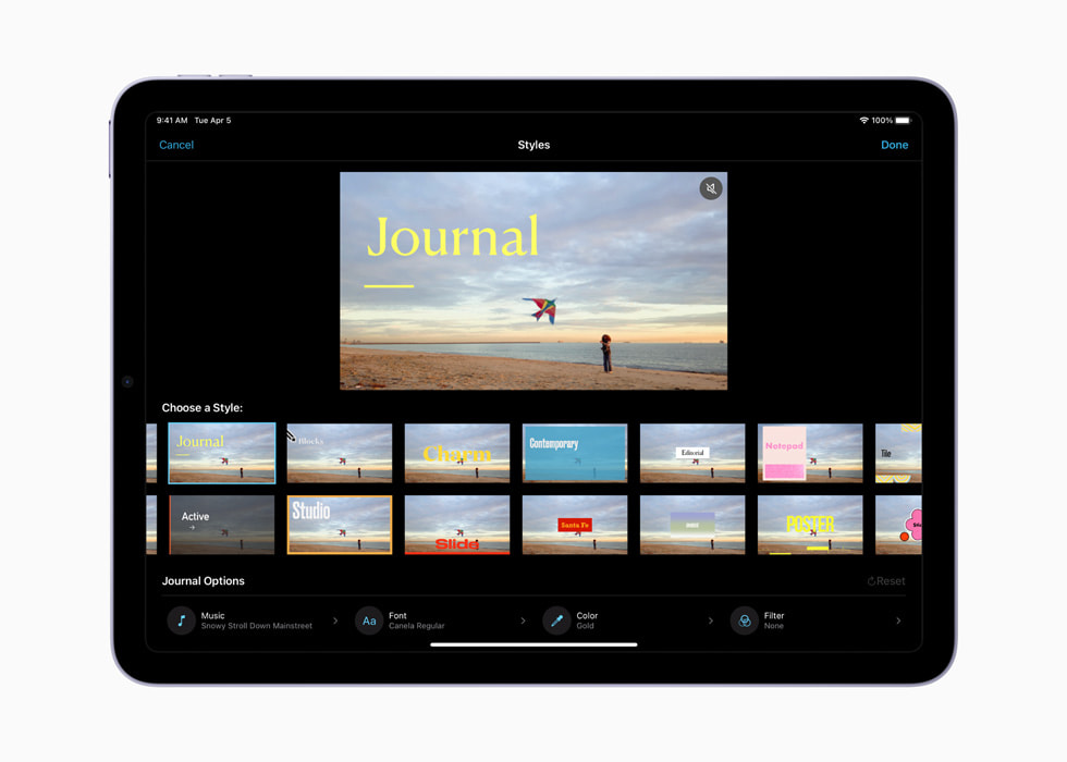 Выбор стиля в iMovie Storyboards
