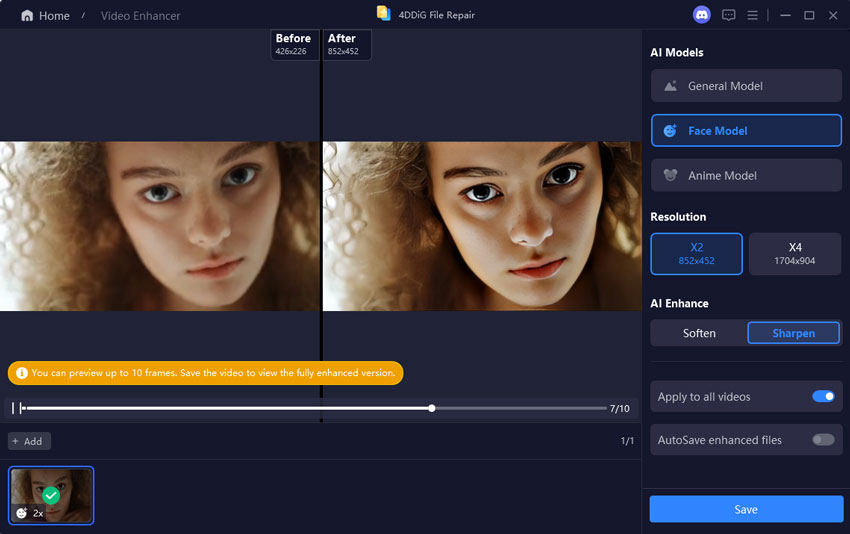 Сравнение Before и After перед сохранением в 4DDiG