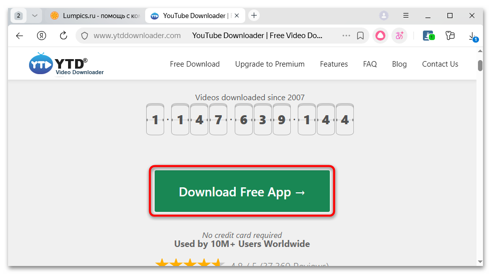 Окно YTD Video Downloader