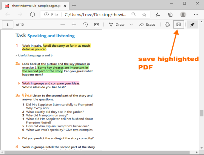 Сохранение размеченного PDF в Microsoft Edge
