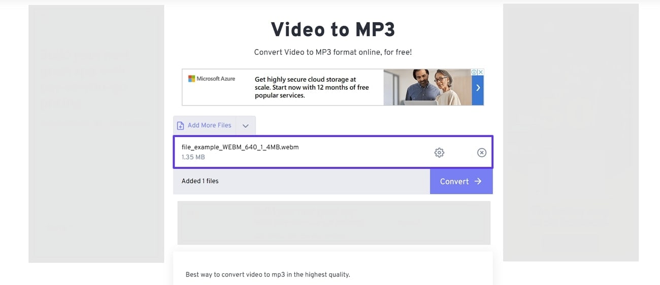 FreeConvert Video to MP3 с добавленным WebM, настройками и Convert