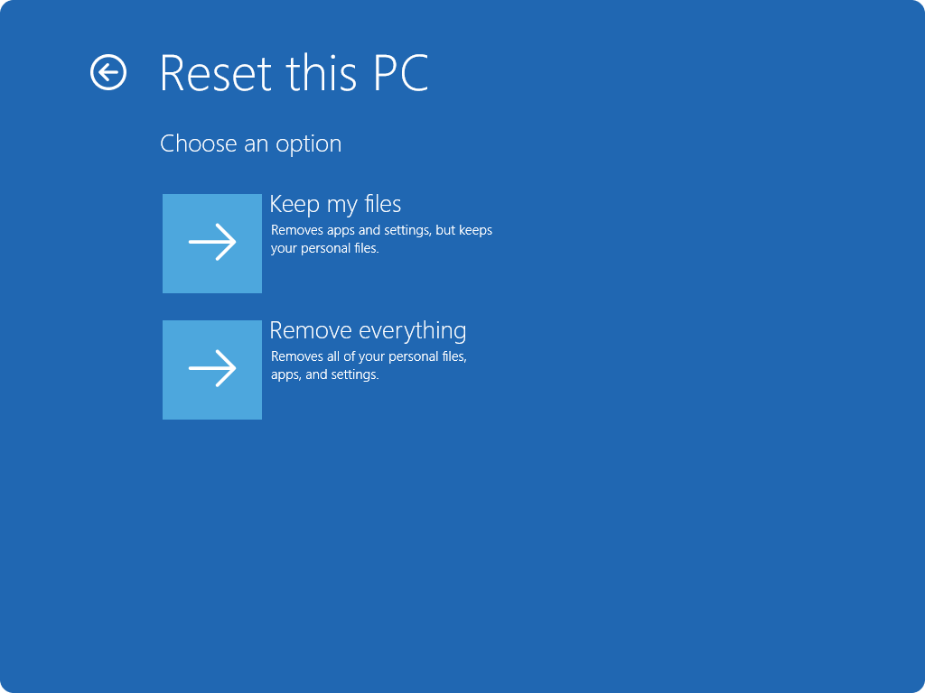 Windows RE: выбор Keep my files или Remove everything