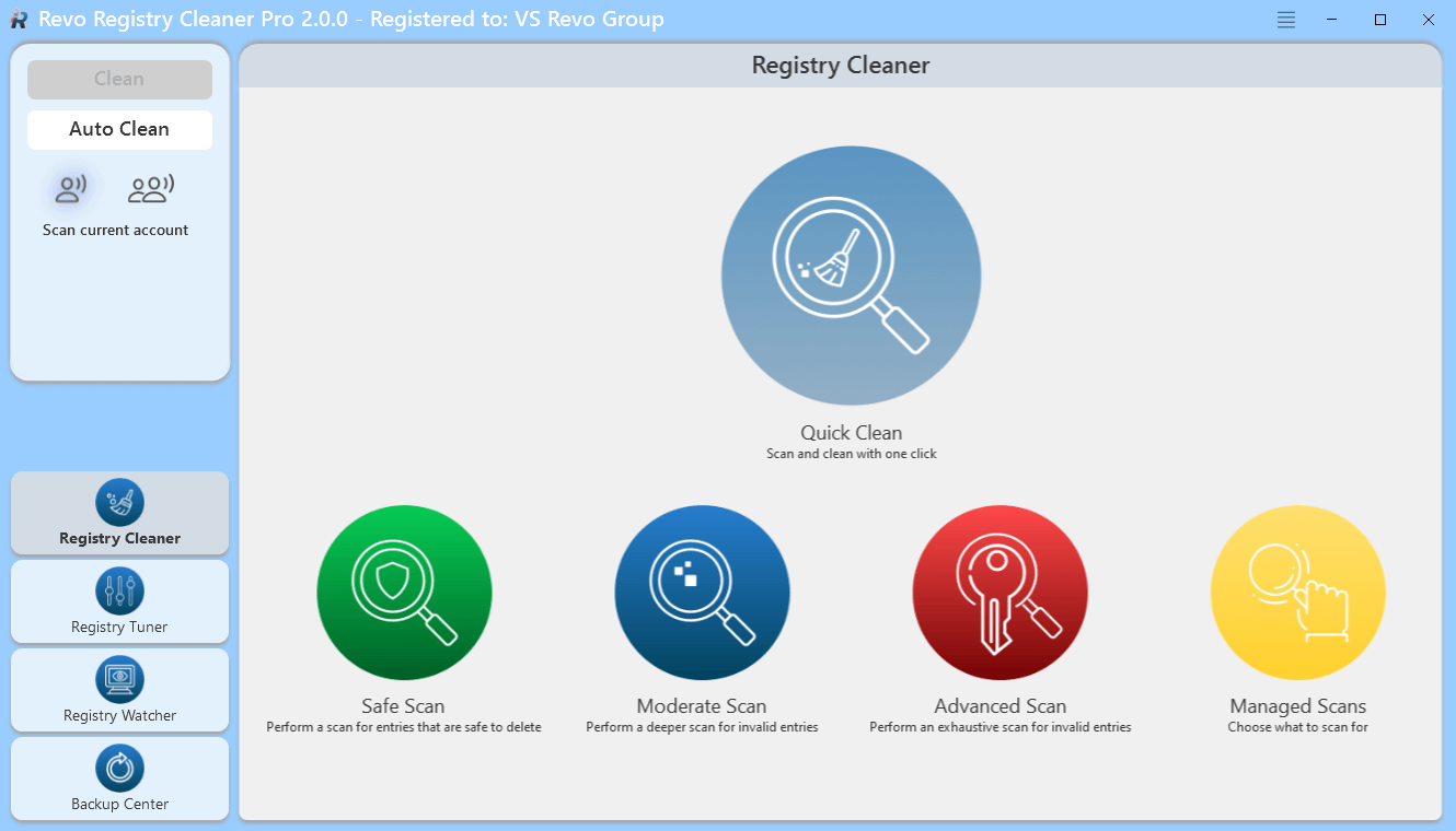 Revo Registry Cleaner: выбор режима сканирования