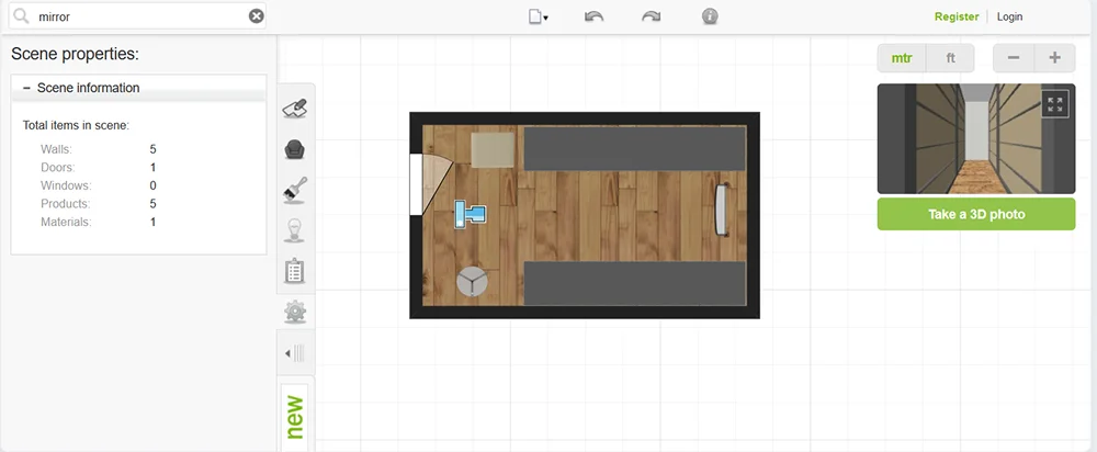 Интерфейс Roomstyler 3D при проектировании гардеробной