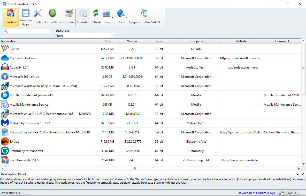 Главное окно Revo Uninstaller Free
