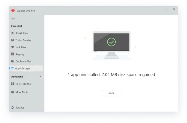Cleaner One Pro для Windows: результат удаления приложения через App Manager