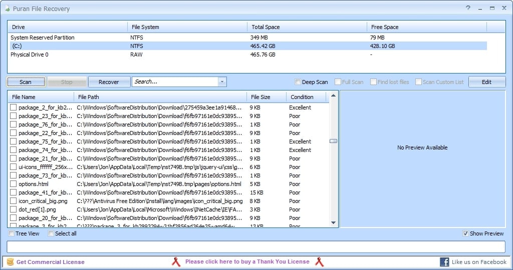Интерфейс Puran File Recovery