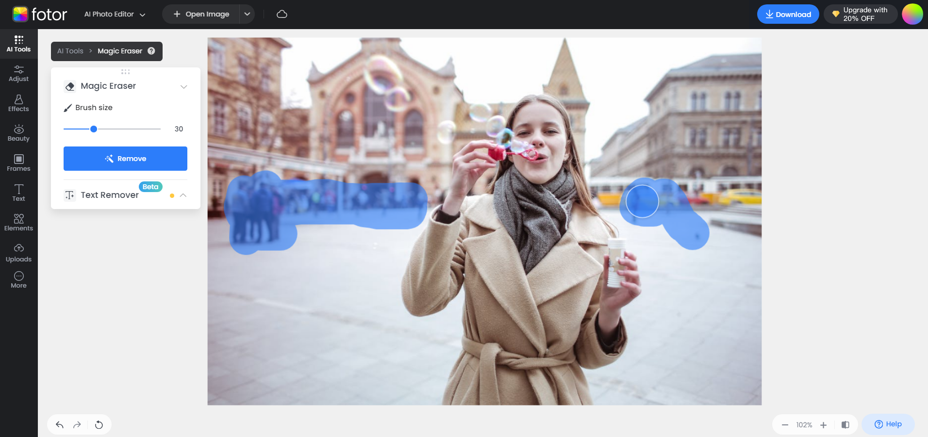 Fotor: Magic Eraser с кистью и кнопкой Remove