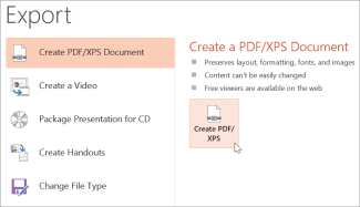 Экспорт презентации PowerPoint в PDF/XPS