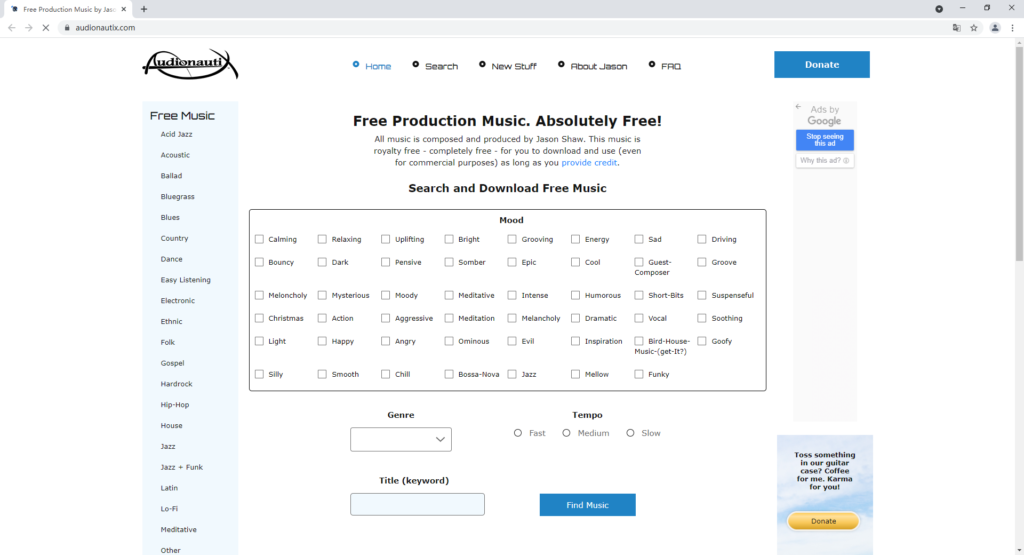Каталог AudionautiX с фильтрами и музыкой для загрузки