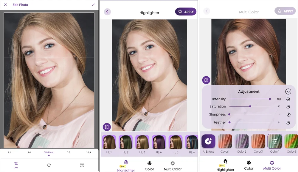 Интерфейс Change Hair And Eye Color для примерки или изменения цвета волос