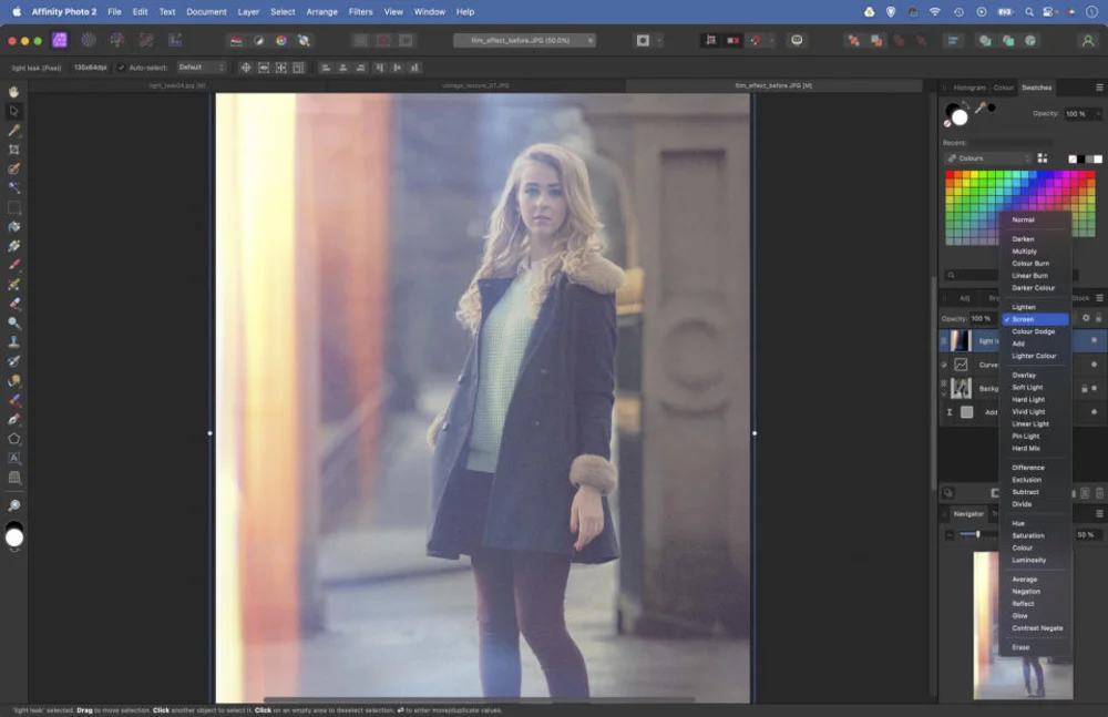 Наложение световой текстуры в Affinity Photo