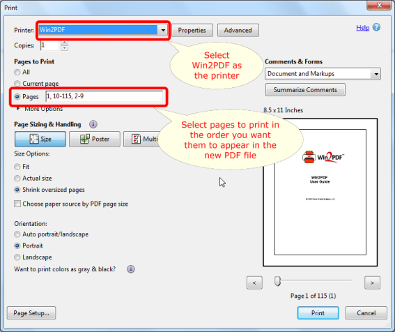 Интерфейс Win2PDF