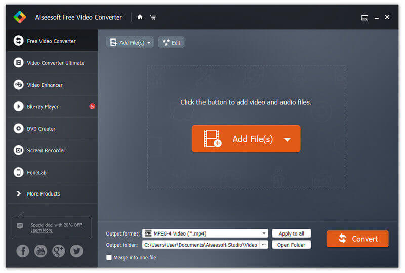 Главное окно Aiseesoft Free Video Converter
