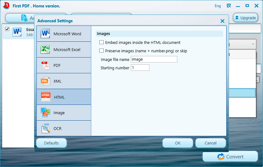 Расширенные настройки First PDF Converter