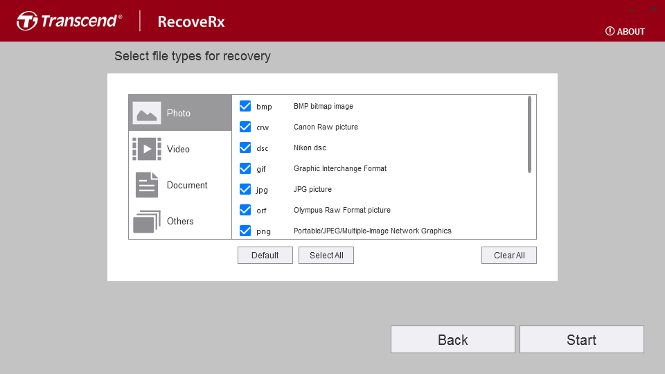 Интерфейс Transcend RecoveRx — пример 1