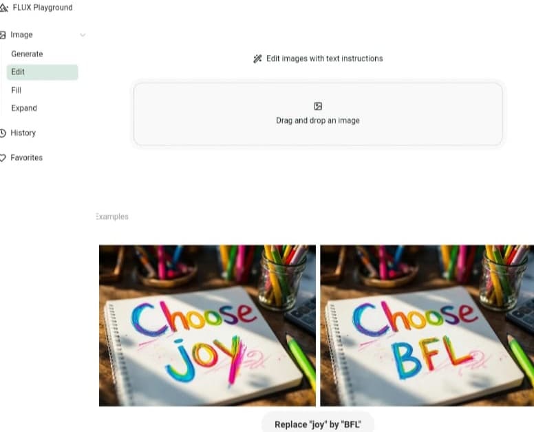 Интерфейс FLUX Playground для редактирования изображения текстовой командой