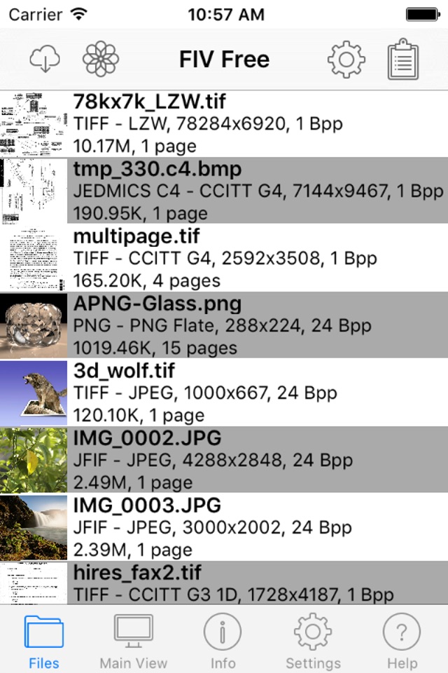 Список файлов в Fast Image Viewer Free на iPhone