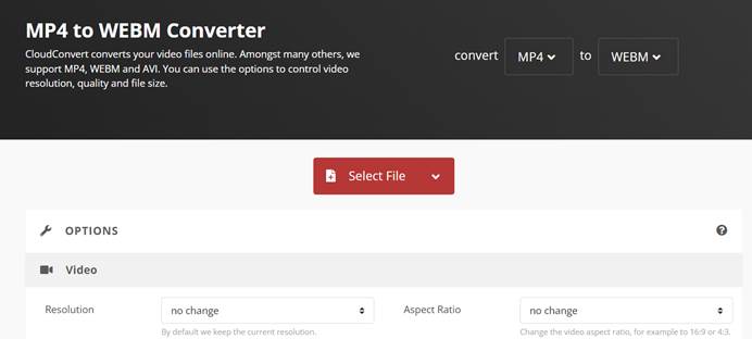Настройка MP4 в WebM в CloudConvert