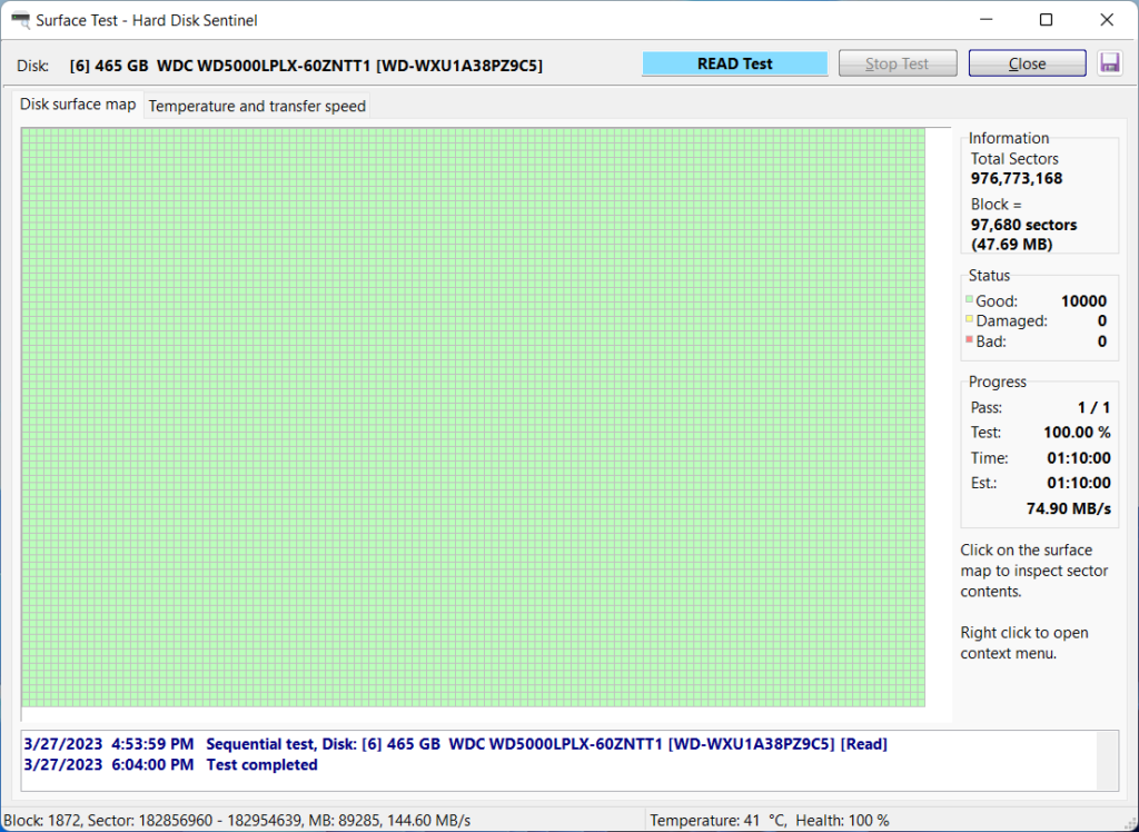 Surface Read Test в Hard Disk Sentinel