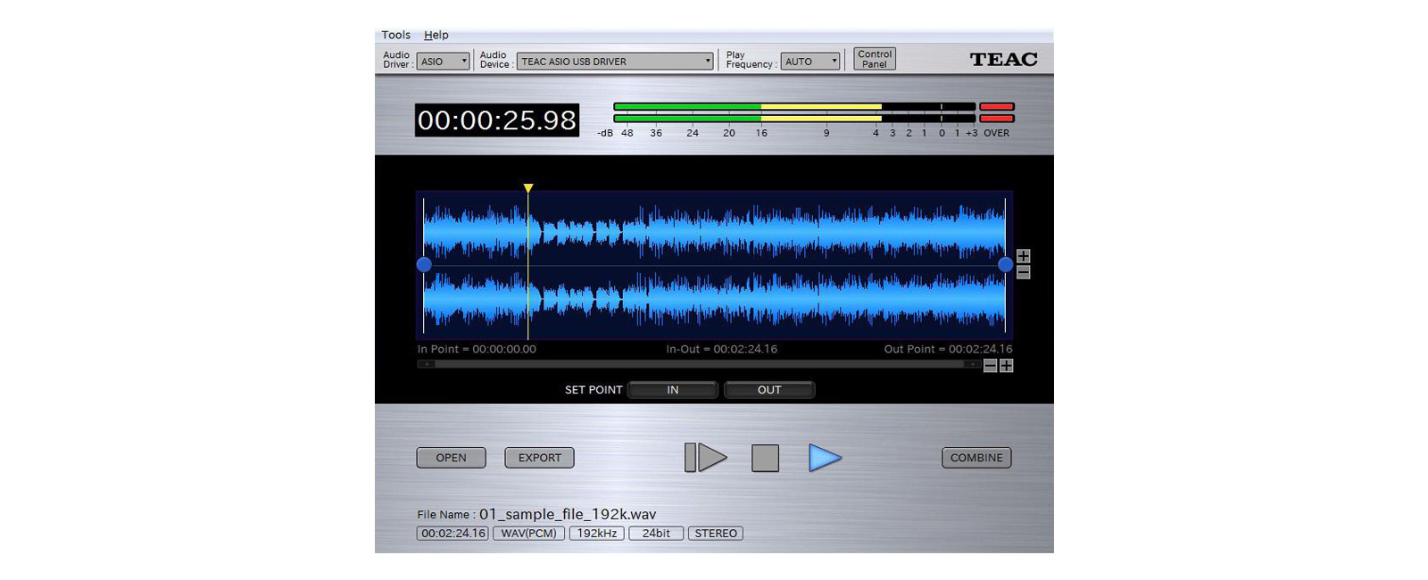 Волновая форма DSD с точками In и Out и экспортом