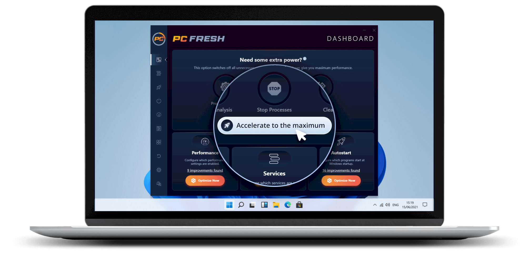 Power-Now! mode в PC Fresh с кнопкой Accelerate to the maximum