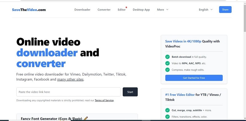 Интерфейс SaveTheVideo.com для анализа ссылки