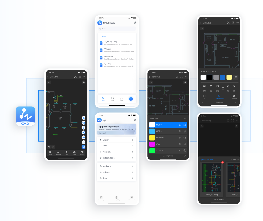 Интерфейс ZWCAD Mobile на смартфоне и планшете