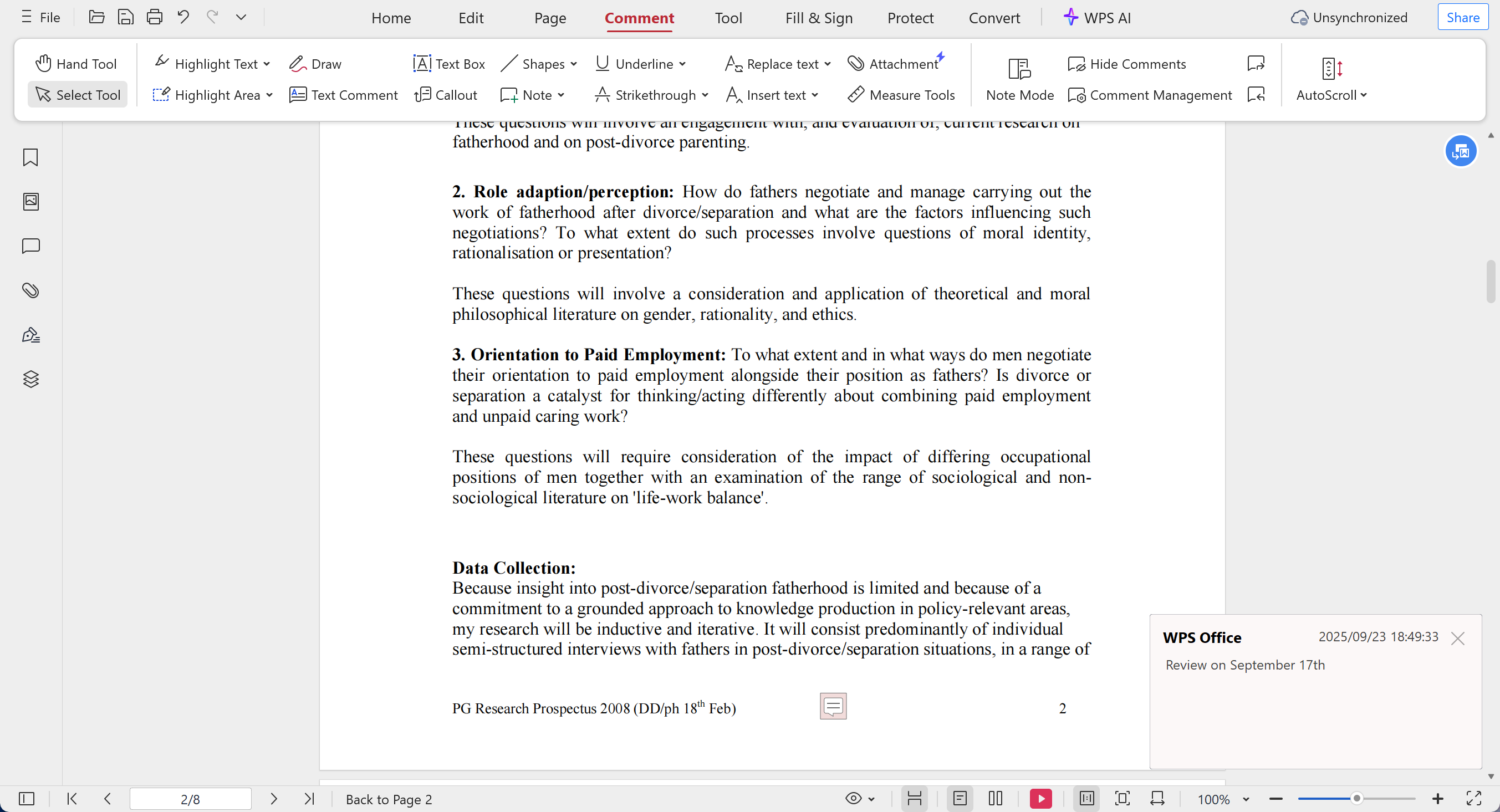 Добавление заметки в WPS PDF