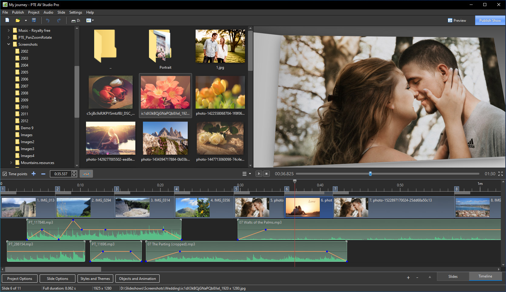 Интерфейс WnSoft PTE AV Studio с Timeline View и аудиодорожками