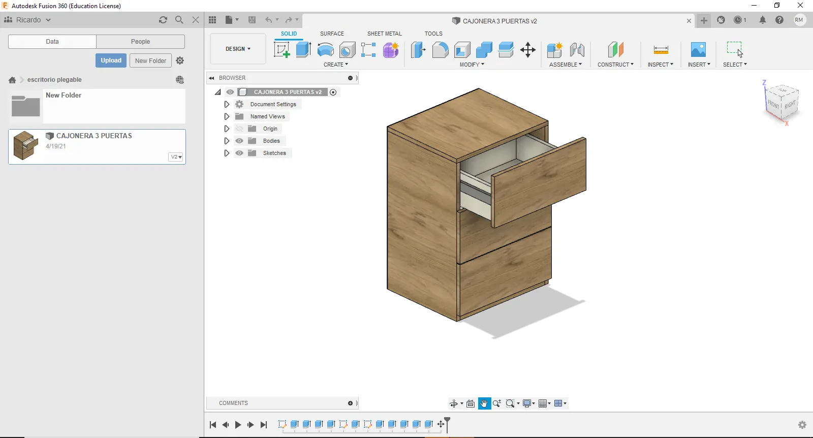 Fusion 360 с параметрической моделью корпусной мебели