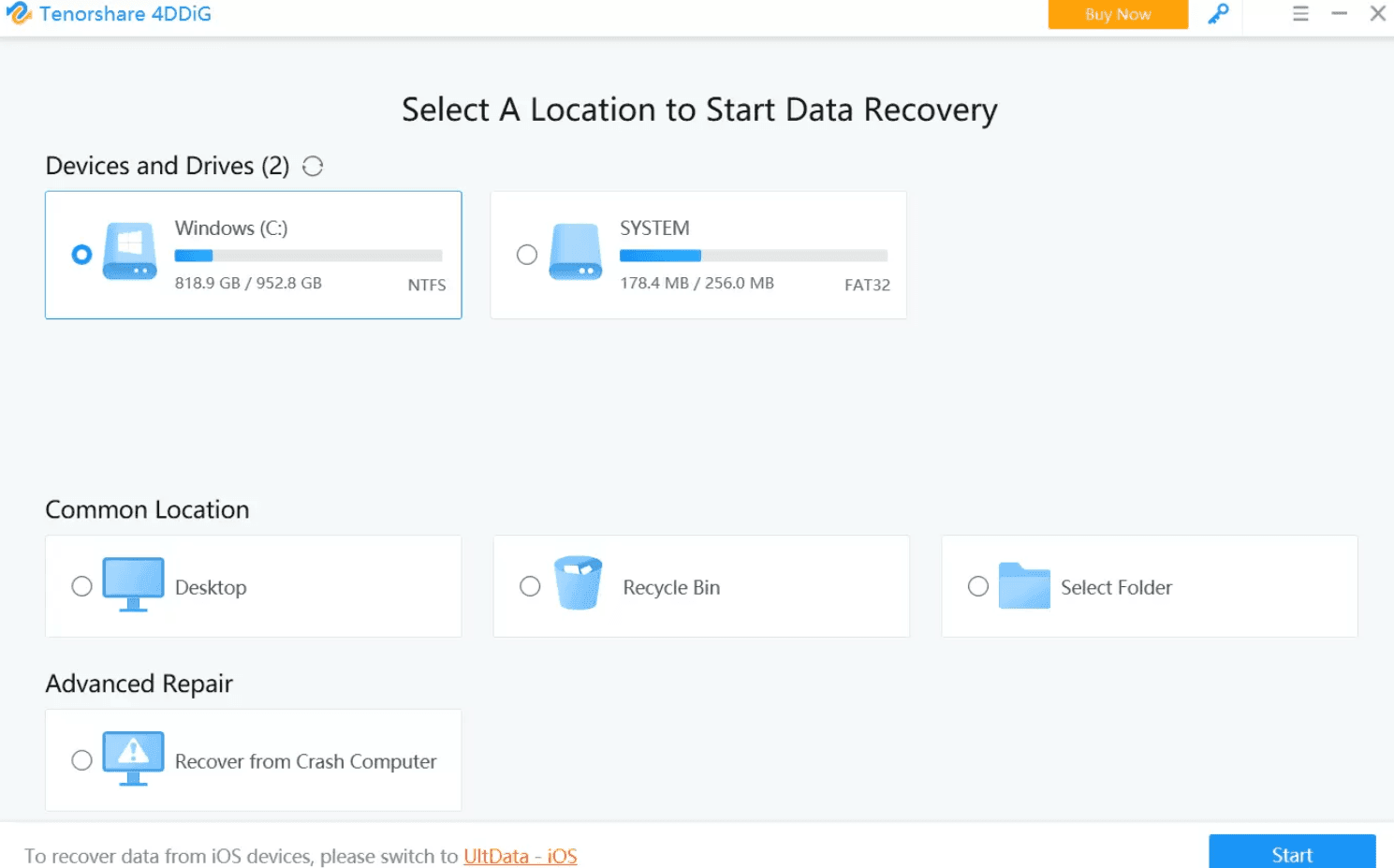 Интерфейс Tenorshare 4DDiG Data Recovery