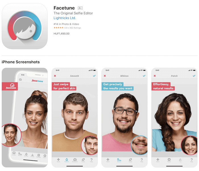 Интерфейс Facetune с обработкой фона