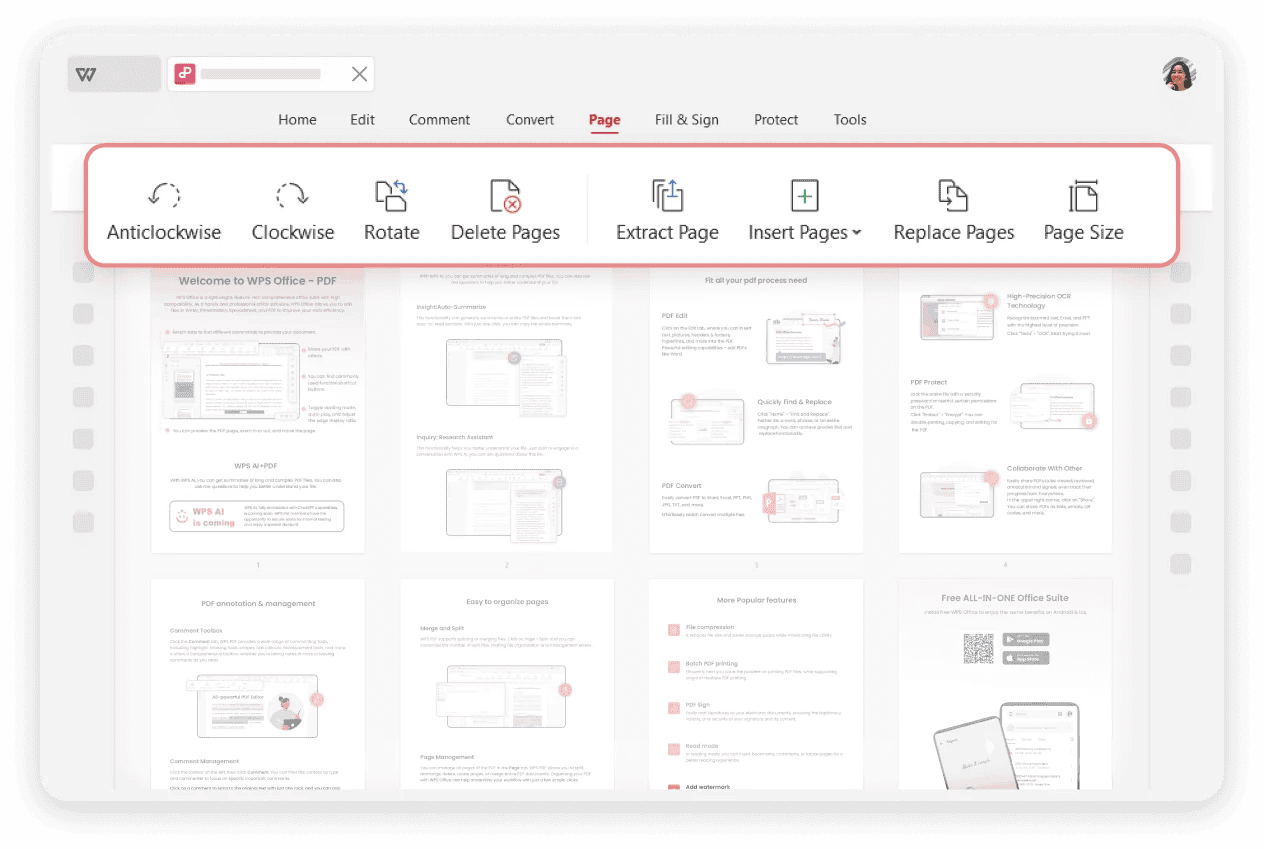 Перестановка страниц PDF в WPS Office
